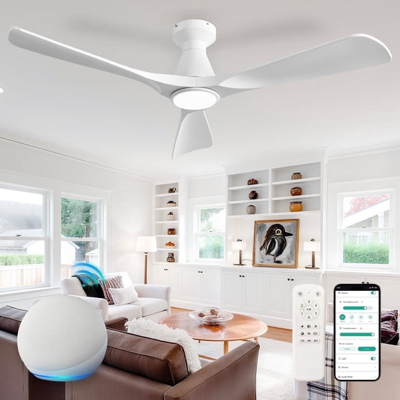 Depuley 52-Inch White Ceiling Fan with Lights: Alexa & App Remote Control，Dimmable Indoor Outdoor Fan with 6-Speed ＆ 3 CCT