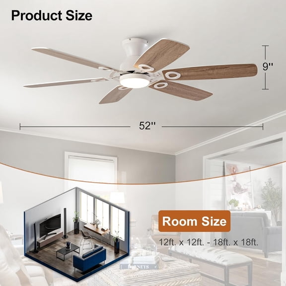 42 Inch Ceiling Fan with Light, Black Low Flush Mount Remote Control ...