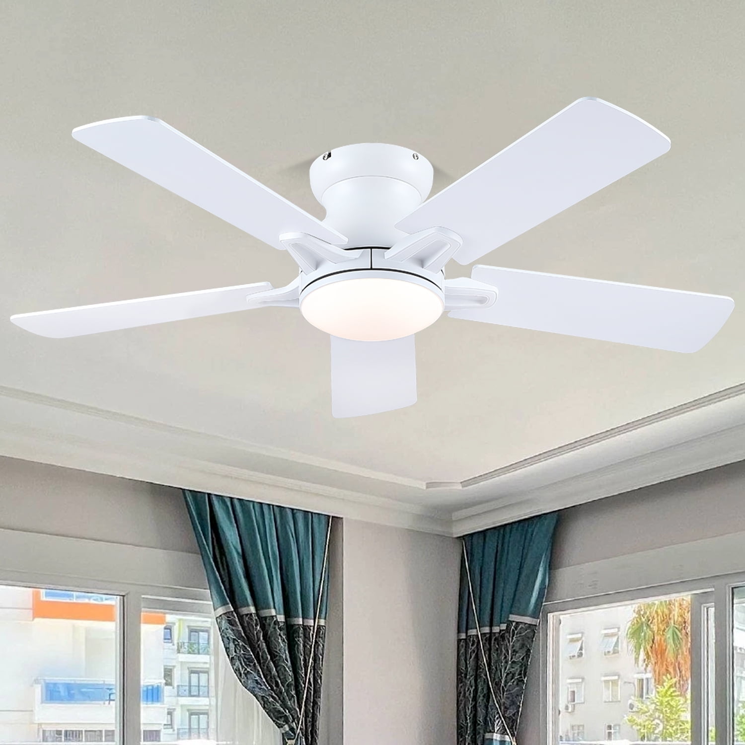 Kviflon 52-Inch Flush Mount Ceiling Fan with Dimmable LED Light, Remote/App Control, 6 Speeds, Low Profile, Energy Efficient