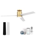 thumbnail image 1 of 52 Inch WiFi Alexa App Gold and White Black Bedroom Patio Smart Flush Mount Ceiling Fans with Lights Remote, 1 of 7