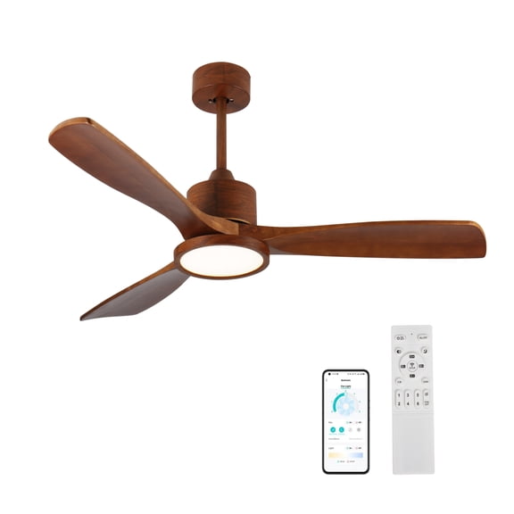52 Inch Wood Ceiling Fan with Light & Remote - 6 Speeds