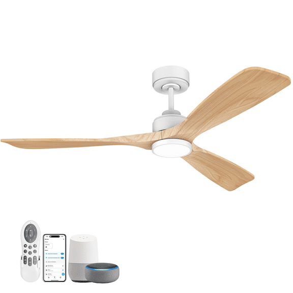52 Inch Wood Smart Ceiling Fans with Lights Remote,Voice Control via WIFI Alexa App,Quiet DC Motor,Outdoor Indoor Ceiling Fan,Dimmable,Modern Light Wood Lighting & Ceiling Fan for Bedroom Patio Porch