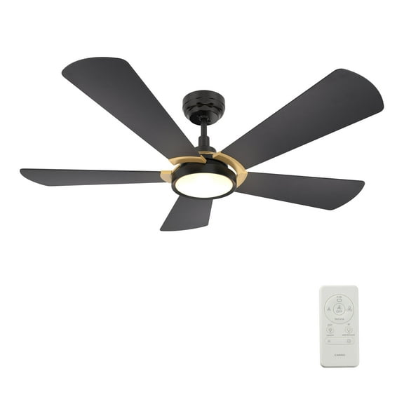 52" Indoor Ceiling Fan with Dimmable LED Light and Remote 10-speed Reversible DC Motor- Black/Gold 5 Blades