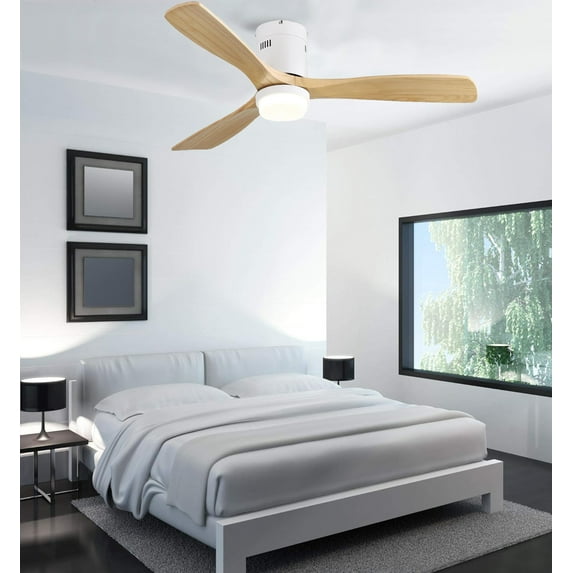 52'' Indoor Ceiling Fan with Light, 3 Solid Wood Blades, Noiseless Reversible Motor, with Remote Control