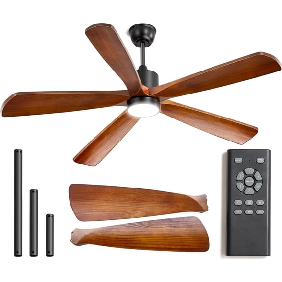 52 Indoor/Outdoor Ceiling Fan with LED Light - Energy-Saving Wood Blades, Reversible for Winter Heating & Summer Cooling, Remote Control