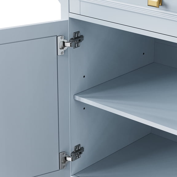 52'' Kitchen Island With Drop Leaf, Blue Grey. Abundant Space For Storage 2 Doors, 5 Drawers, Towel & Spice . Adjustable Shelf. Mobile On Wheels Lockable Feature. And Oak Veneer. Classic Fascination
