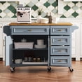thumbnail image 1 of 52'' Kitchen Island with Drop Leaf, Embossed Texture Kitchen Island on Wheels with Spice Rack, Towel Rack, 2 Doors and 5 Drawers, Kitchen Storage Cart with Adjustable Shelf for Kitchen, Blue, 1 of 9