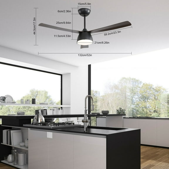 52" LED Ceiling Fan Light w/ Remote Control 6 Speeds Settings Timing Option