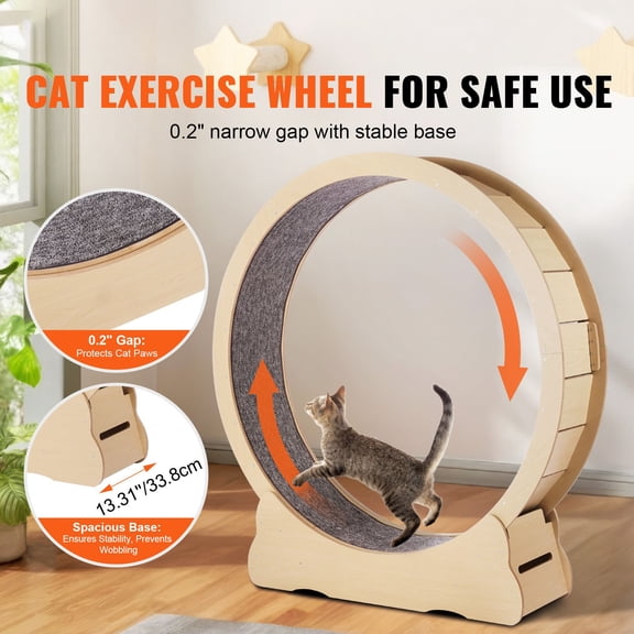 52" Large Cat Exercise Wheel with Removable Carpet&Toy, Indoor Cat Treadmill for Running, Walking, and Training - Fits Most Cats