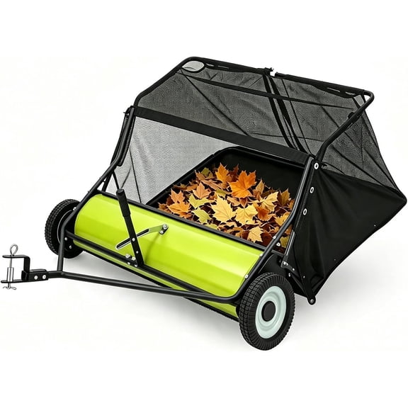 52" Lawn Sweeper Tow Behind, Heavy Duty Pull Behind Yard Sweeper | 28 Cu. Ft Large Hopper,Leaf ,Grass Collector, Garden Sweeper with Adjustable Sweeping Height for Yard, Lawn, Farm