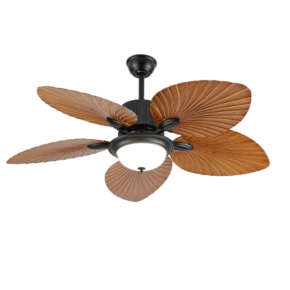52" Leaf Blades Ceiling Fan with Light, 3 Color Dimmable LED Low Noise Fan Light, for Bedroom Living Room Cafe
