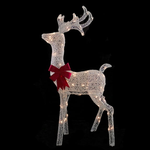 52" Lighted White Mesh Standing Buck Outdoor Christmas Decoration Clear Lights