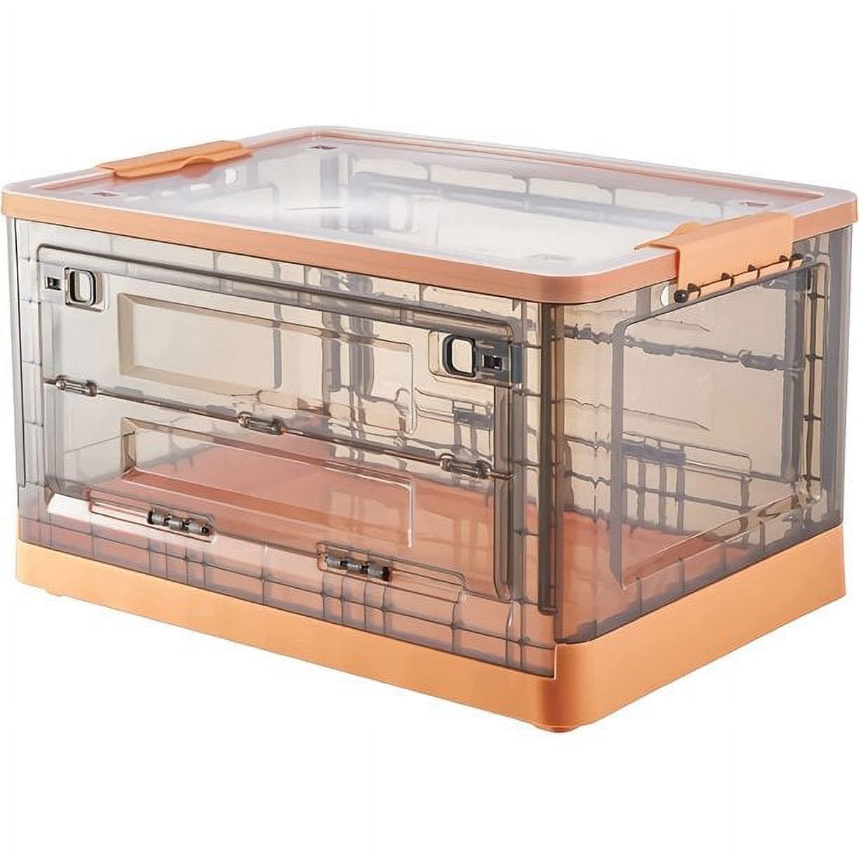 52 Liters Large Clear Plastic Storage Box with Lid Wheels Collapsible Storage Bins with Double Doors Stackable Folding Container Organizer Cube for Home Office Closet52 Liters 1 Count (Orange)