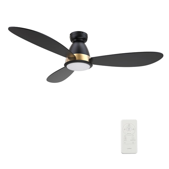 52" Low Profile Ceiling Fan Black and Gold with 10 Speed DC Motor for Smart Home