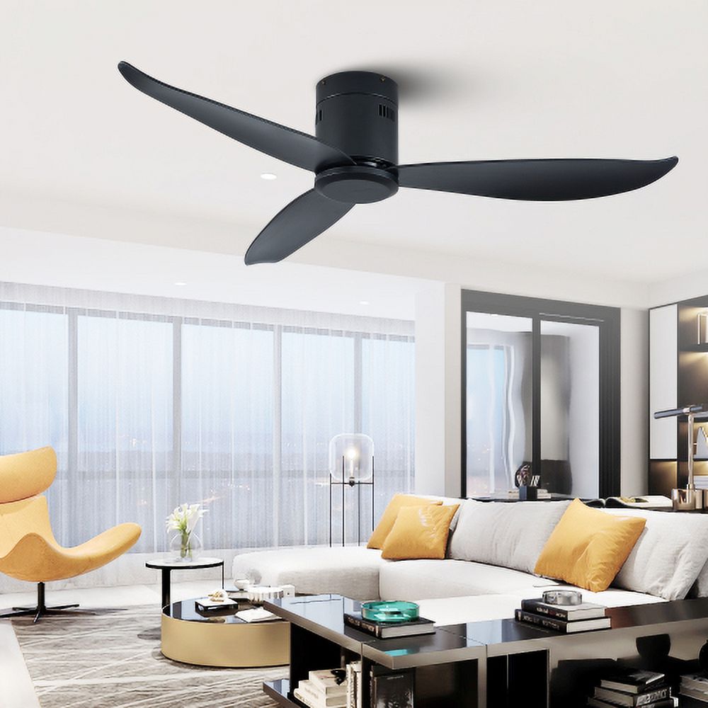 52" Low Profile Ceiling Fan No Light, Black Flush Mount Ceiling Fans ...