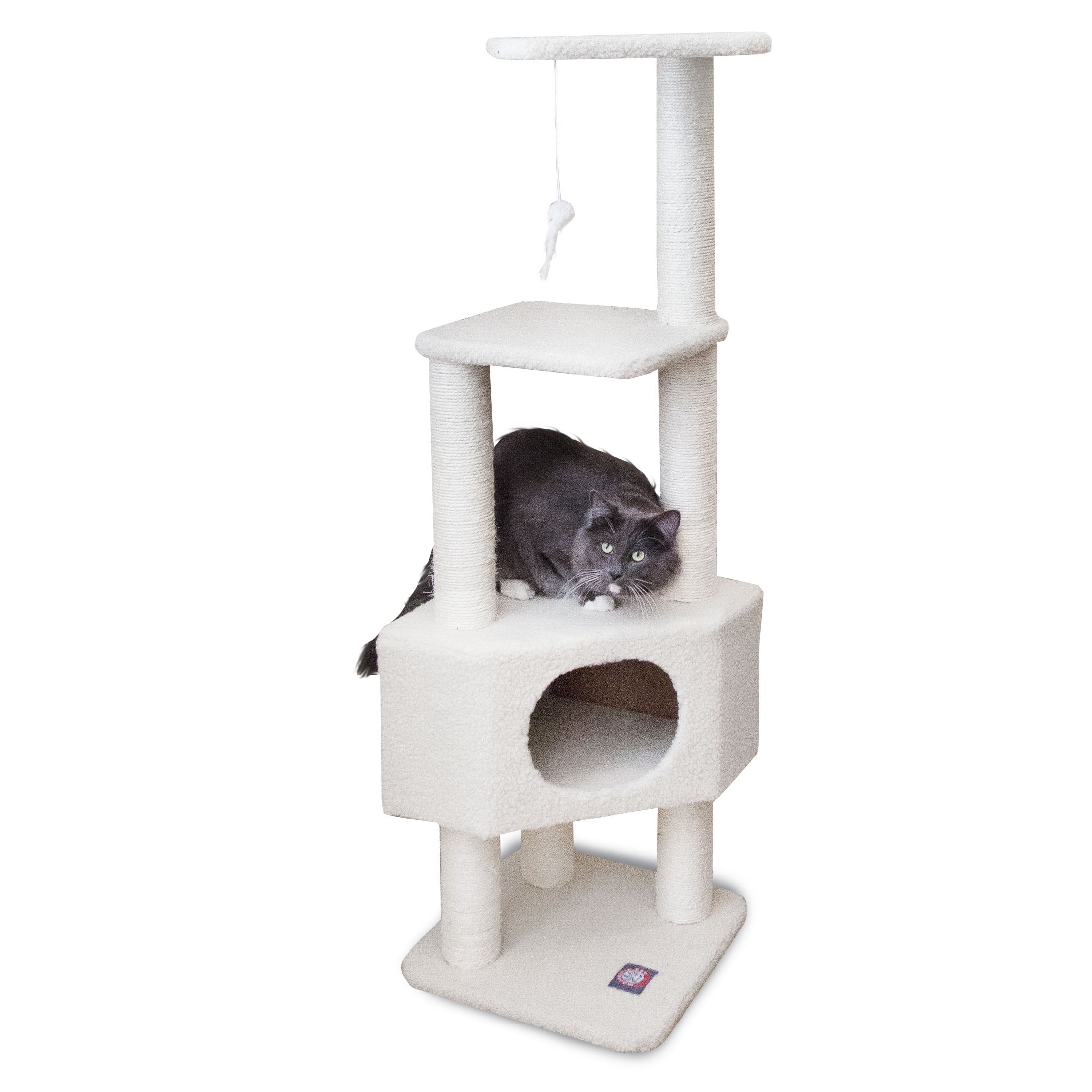 52'' Tall White Faux Fur and Sisal Cat Tree