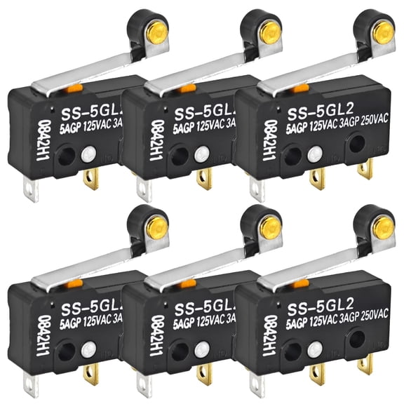 -52 Micro Switch (6 Pack) - 1255 Micro Limit Switch, Hinge Roller Actuator, Instantaneous Quick Action, 40
