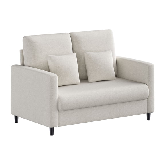52" Mid-Century Loveseat, Wood Frame, Tool-Free Assembly, Compact Sofa for Living Room & Bedroom, Beige