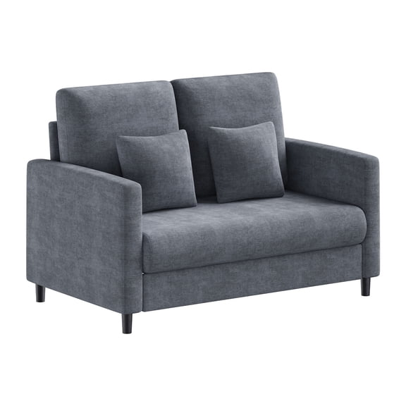 52" Mid-Century Loveseat, Wood Frame, Tool-Free Assembly, Compact Sofa for Living Room & Bedroom, Blue-gray