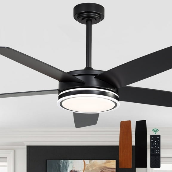 Cusp Barn 52" Minimalism Ceiling Fan with LED Lights and Remote Control, Simple Design Living Room Fan with Lights