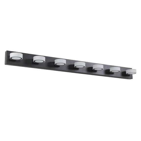 52" Modern 7-Light LED Vanity Light Fixture - Black Iron Finish with Acrylic Shades - Energy-Efficient Bathroom Wall Sconce - Dimmable for Mirror, Shower, and Bathroom Decor