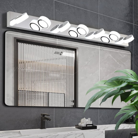 52" Modern 7-Light LED Vanity Light Fixture - Chrome Finish with Acrylic Light Shades - Energy-Efficient Bathroom Wall Sconce - Dimmable for Mirror, Shower, and Bathroom Decor On-Site