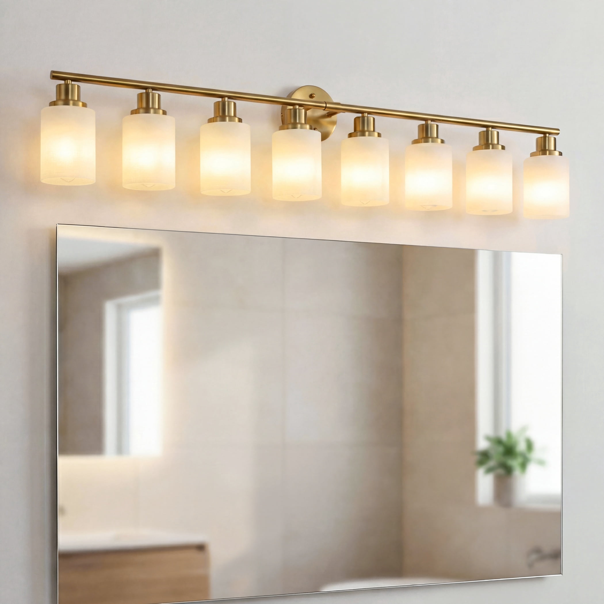52" Modern 8-Light Vanity Wall Sconce,Gold Bathroom Vanity Light Fixture Over Mirror, Frosted Glass Vanity Lights for Bathroom, Hallway, Powder Room, Bathroom Lights Over Mirror (Bulbs Not Included)