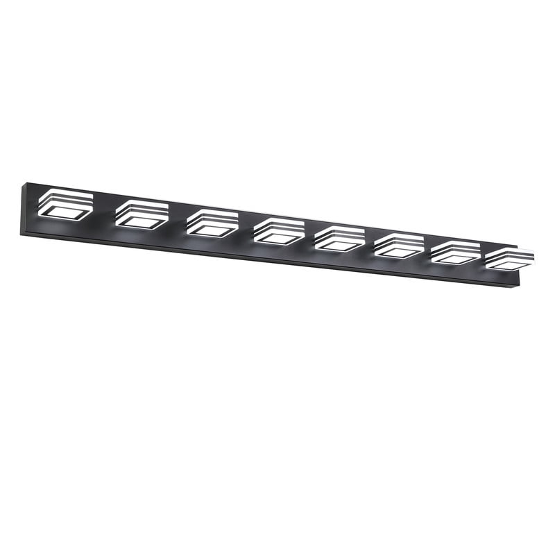 52" Modern Black 8-Light LED Vanity Light with Acrylic Shades, Dimmable Energy-Efficient Bathroom Lighting Fixture for Mirror, Dressing Room, Powder Room, Hardwired Wall Mount