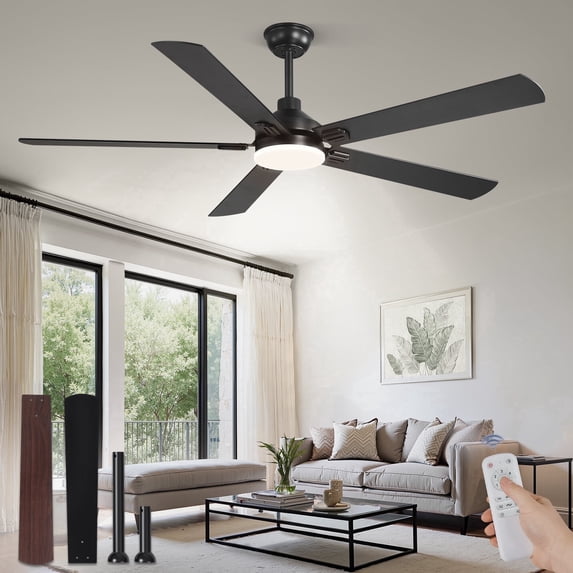 Lokivas 52" Modern Black Ceiling Fan with Light and Remote Control, Bedroom, Living Room,Ultra-Quiet DC Motor, Bright LED Light, 6-Speed