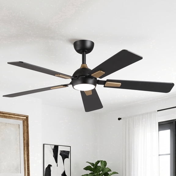 Vaczon 52" Modern Black Reversible 5 Blades Smart Ceiling Fan with Dimmable LED Light and Remote,APP Control