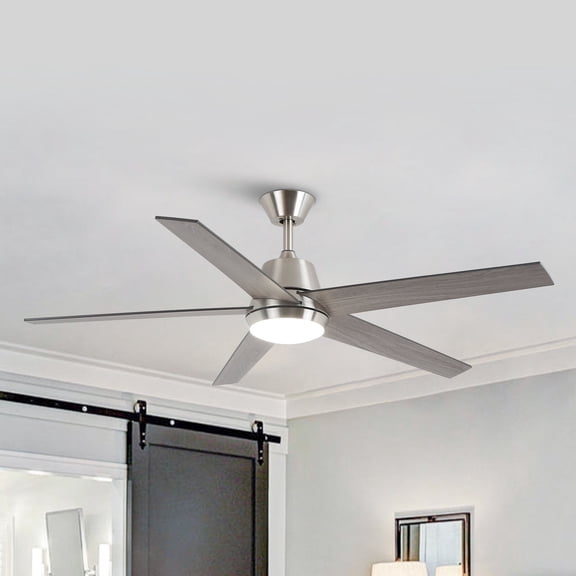 52" Modern Sand Nickle Smart Ceiling Fan with Dimmable LED Light and Remote, APP Control