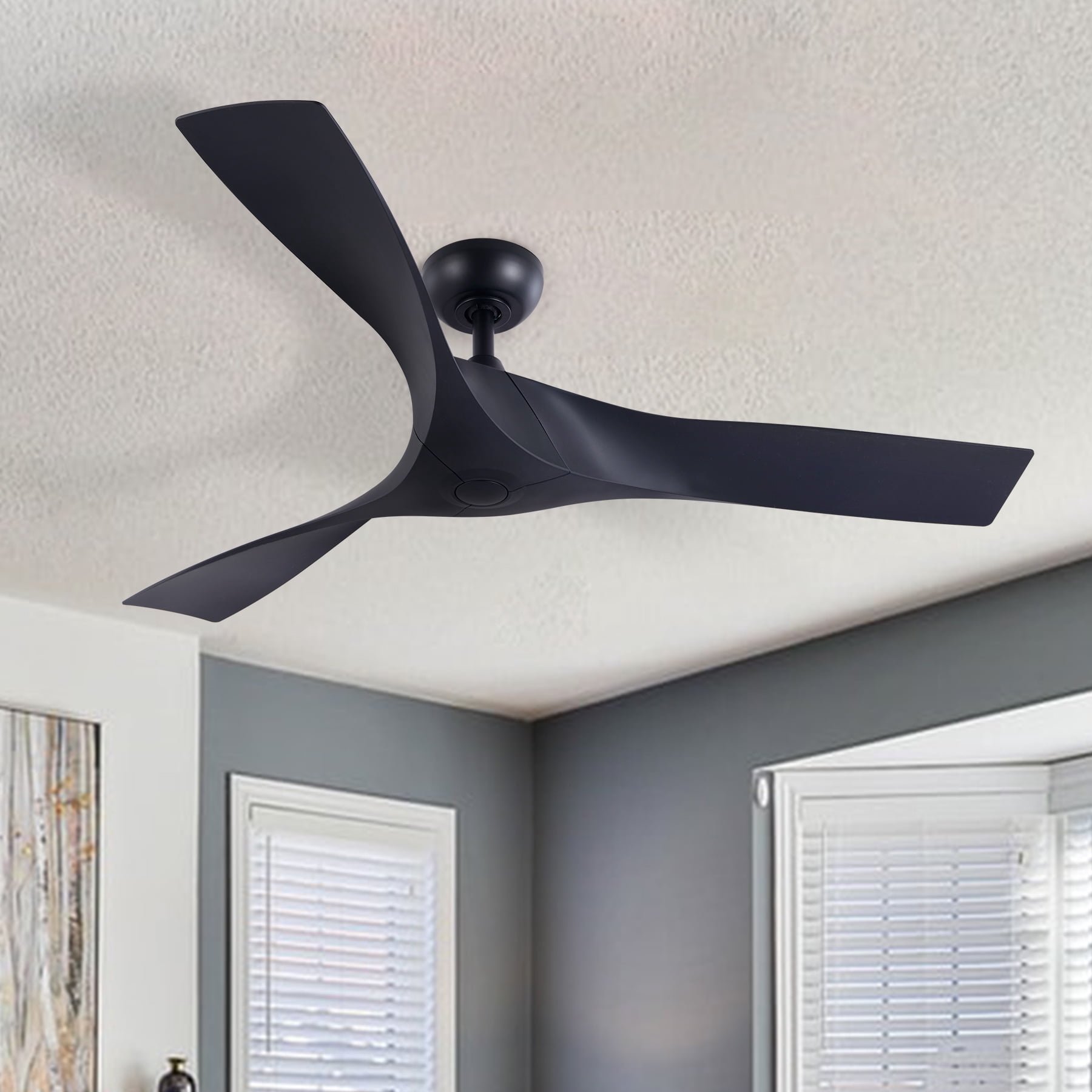 52" Modern Ceiling Fan with Remote Control, 3 Blades, 6 Speeds, Black