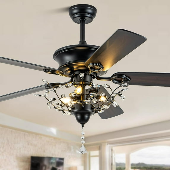 52'' Modern Crystal Chandelier Ceiling Fans with Lights, Gorgeous Reversible Motor and 6 Speed Ceiling Fan Light Fixture with Remote Control for Indoor Decoration Living Room/Dining Room