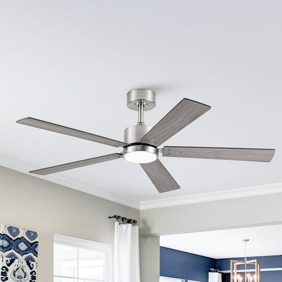 52" Modern Brushed Nickel Smart Ceiling Fan with Light and Remote for Master Bedroom and Dining Room
