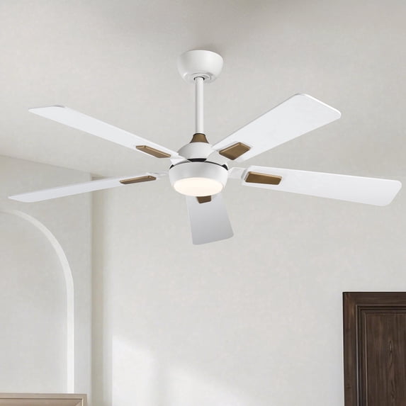 52" Modern White Reversible 5 Blades Smart Ceiling Fan with Dimmable LED Light and Remote,APP Control
