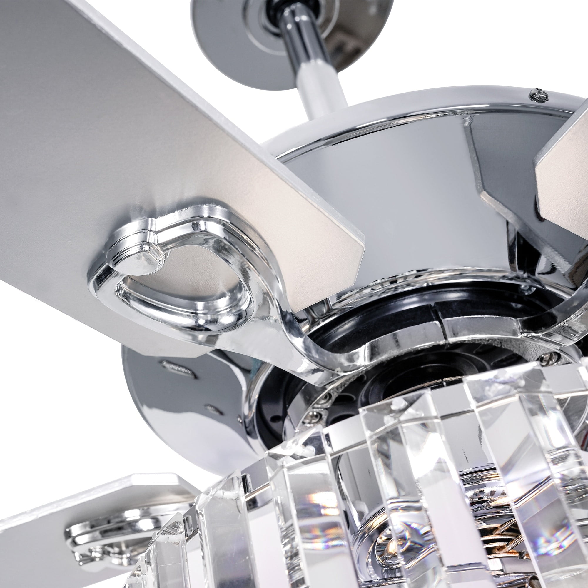 Chrome 52-Inch Ceiling Fan with Crystal Chandelier and Remote