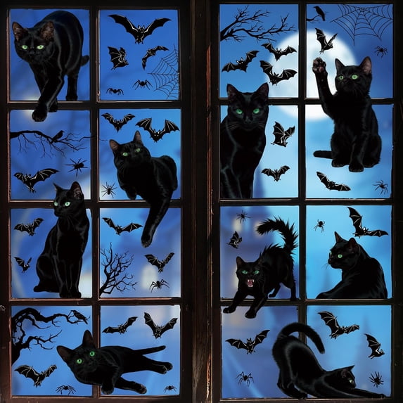 52 PCS Cat Halloween Decor, Double-Sided Halloween Window Clings for ...