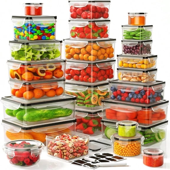 52 PCS Food Storage Containers Set with Airtight Lids 26 Lids 26 Containers -  Plastic Food Container for Kitchen Storage Organization Salad Fruit Lunch Containers with Labels Marker