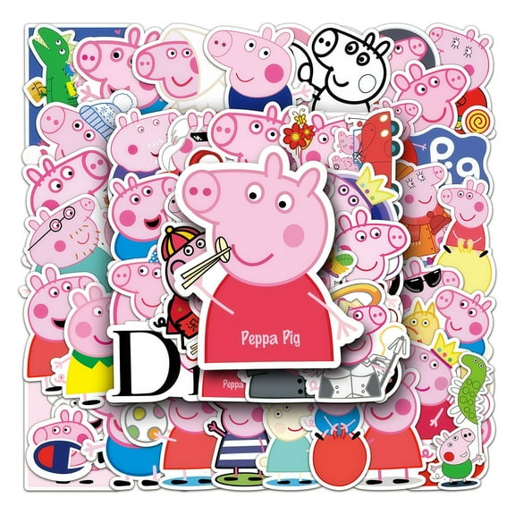 52 PCS For Peppa Pig Theme Water Bottle Stickers for Teens,Vinyl Holiday Party Waterproof Stickers for Suitcases, Skateboard, Laptop Stickers