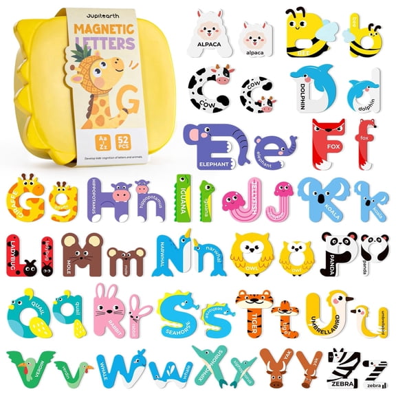 52 PCS Magnetic Letters, Large Cute Animal Alphabet Magnets for Fridge, Uppercase & Lowercase, Choke-Proof  Learning Toys Spelling