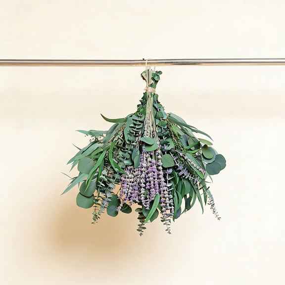 52 PCS Mix Dried Eucalyptus & Lavender Flowers Bundles for Shower, 17'' Natural Real Hanging Silver Dollar Eucalyptus Leaves Stems, Fragrance Fresh Plants Home Bathroom Decor (52pcs)