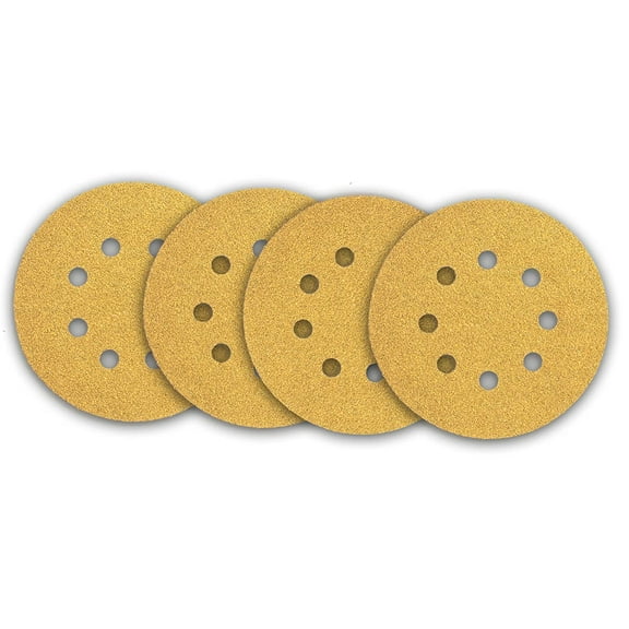 52-Pack 5'' 100 Grit Hook and Loop Sanding Discs 8 Holes Gold Sanding Disc Sandpaper for Orbital Sander
