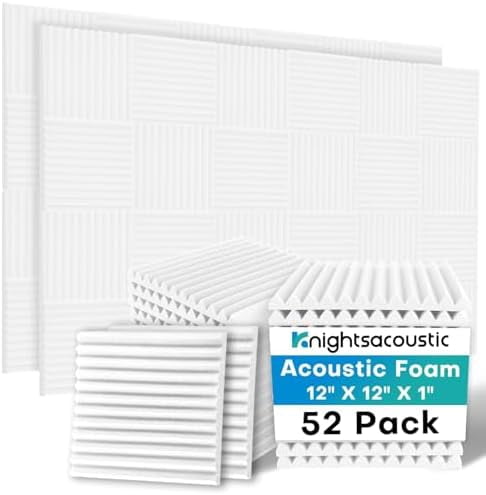 52 Pack Acoustic Foam Panels, 1 X 12 X 12 Inches Sound Proof Foam Panels for Walls, High Density Acoustic Panels Sound Absorbing, White Noise Cancelling Studio Wedges (NOT INCLUDE ADHESIVE)