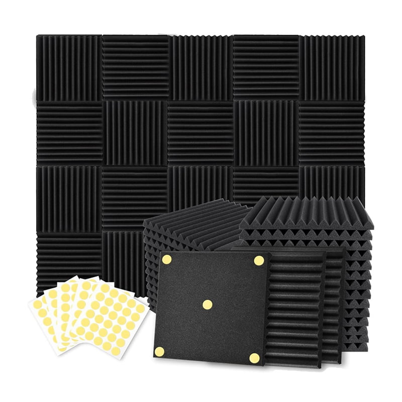 50 Pack Black Acoustic Foam Panels - Studio Sound Proofing Wedges For Walls & Ceiling