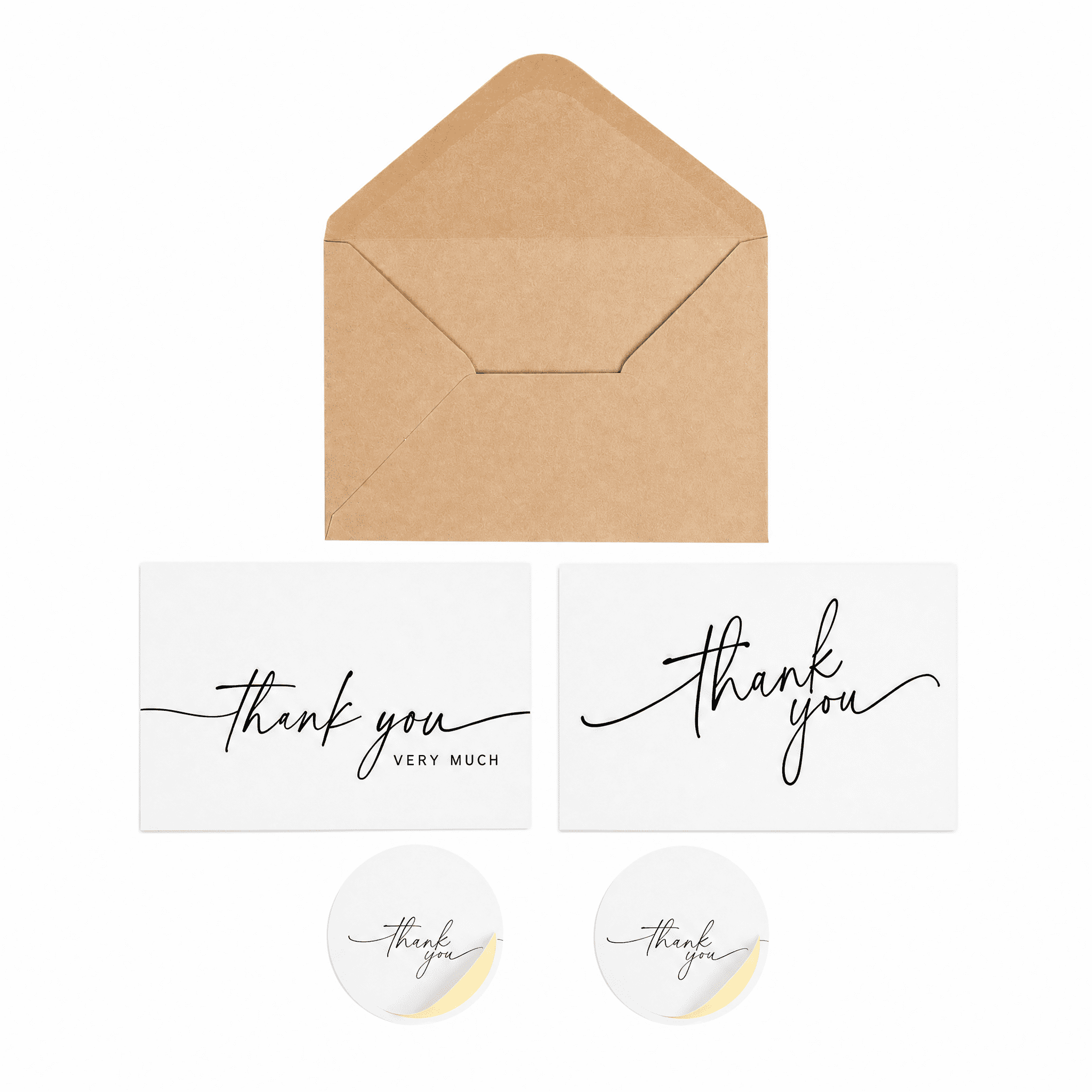 52 Pack Bulk Thank You Note Cards with Kraft Envelopes and Matching ...