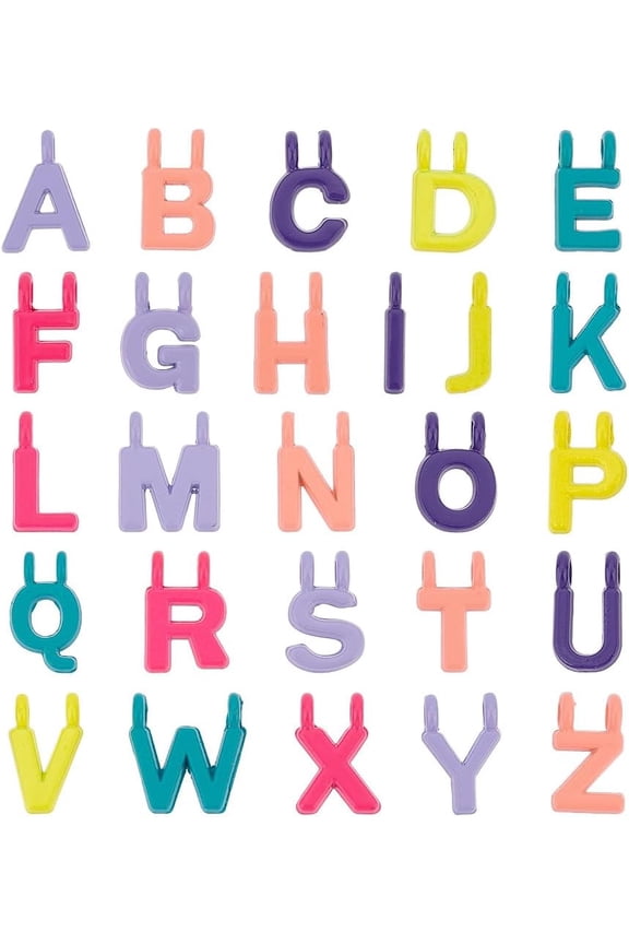 52 Pcs 26 Styles Letter A-Z Charms Plated Alphabet Spacer Charms Initial Charms Pendants Colorful Alloy 1-Loop/2-Loop Links for Necklace Bracelet Jewelry Making Crafts DIY colorful