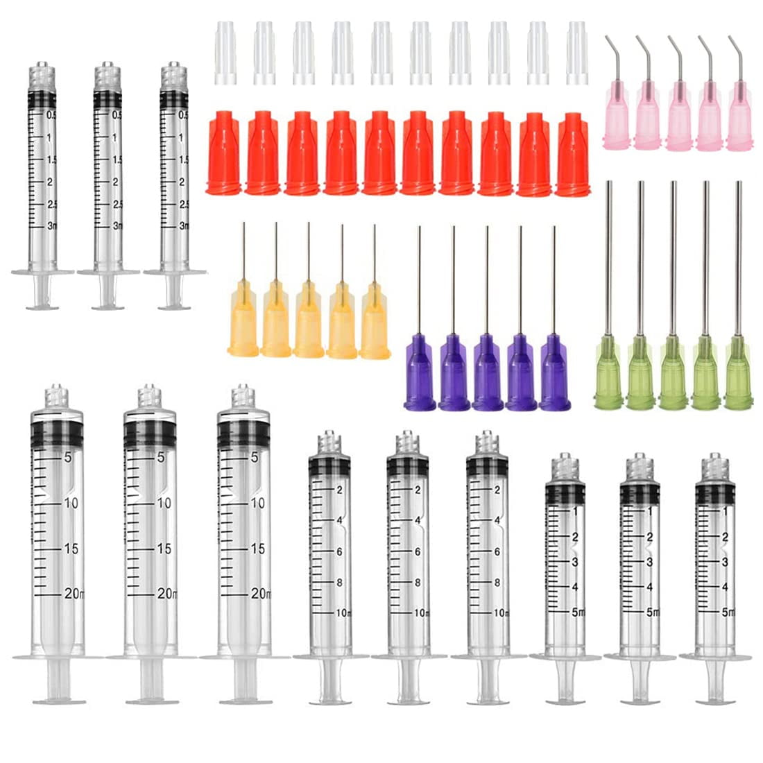 52 Pcs - 3ml 5ml 10ml 20ml Syringes with 14ga, 20ga,21ga, 23ga