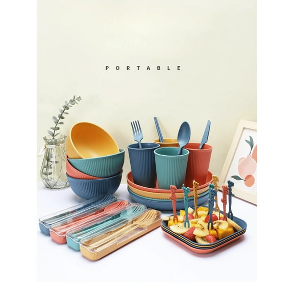 52 Pcs Dinnerware Sets, Unbreakable Plates And Bowls Sets, Reusable Dinnerware Sets For 4 People, Travel Camping Picnic Home Party Cutlery Set, Dishwasher Microwave Safe Dishes
