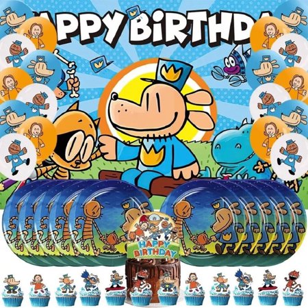52 Pcs Dog Man Birthday Party Supplies Decoration Set Extra Plates Balloons Banner Cake Topper