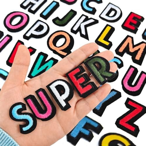 52 Pcs Iron on Letters for Fabric, Letters Patches A-Z, Iron on/Sew on Alphabet Patch for Clothes, Hat, Socks, Jeans